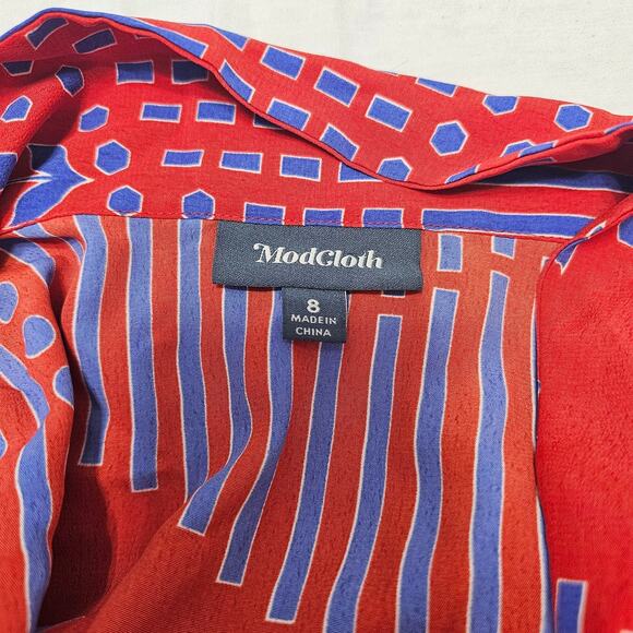 Modcloth Women's Red Pleasant Confidence Tie-Neck Dress Size 8 - Picture 5 of 10